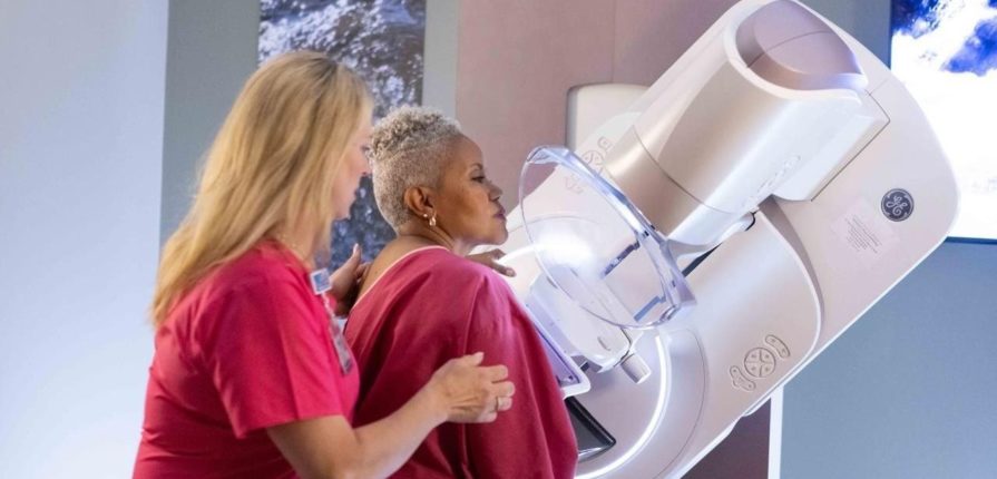 Patient getting mammogram